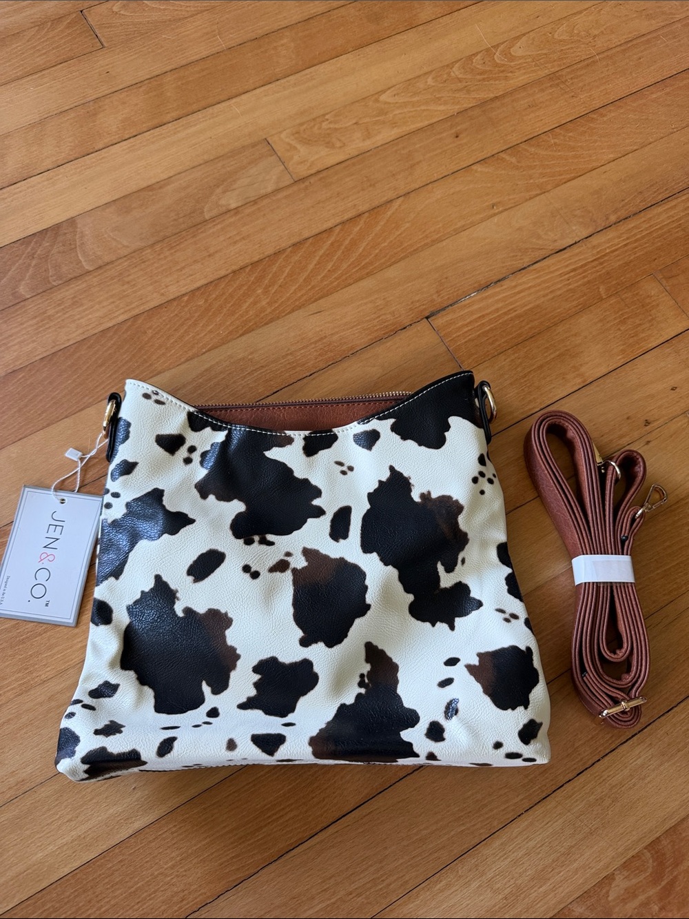 Cow Print Crossbody Bag in Black & Brown